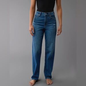 AE Strigid Super High-Waisted Baggy Straight Jean 6 28 medium wash loose baggy